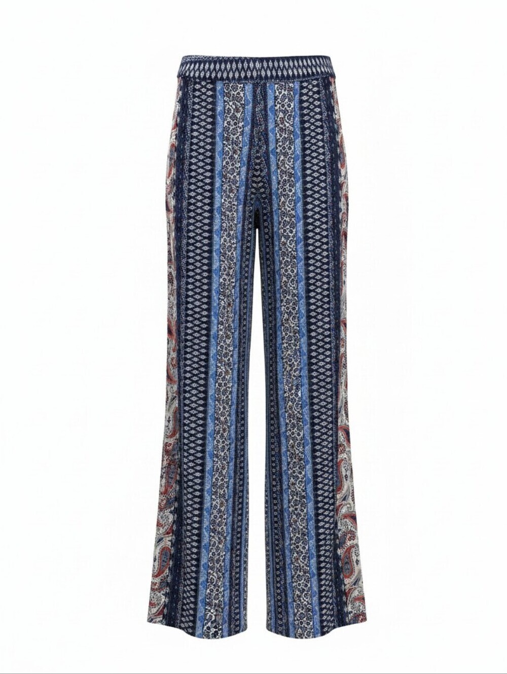 New Look Women’s Navy Blue Printed Wide-Leg Pants, Boho, Flowy, Size 2X